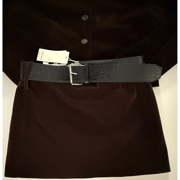 Commense Women's M/L 2 pc Velvet Blazer & Mini Skirt Set Brown Croc Belted - Picture 7 of 7
